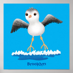 Cute baby sandpiper cartoon illustration poster