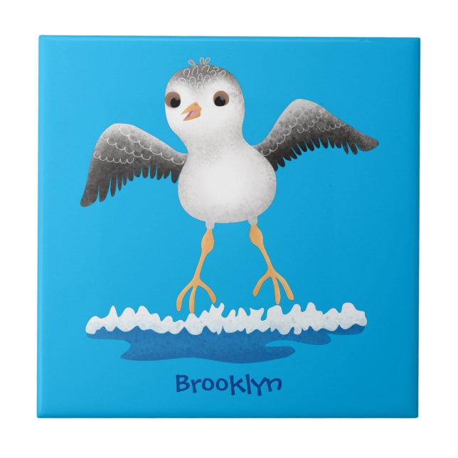 Cute baby sandpiper cartoon illustration tile (Front)