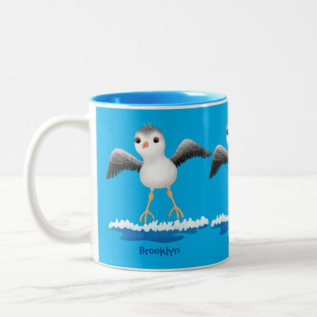 Cute baby sandpiper cartoon illustration Two-Tone coffee mug (Left)