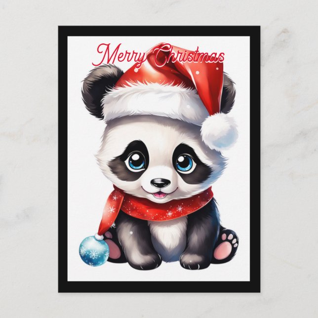 Cute Baby Santa Panda Christmas Holiday Postcard (Front)