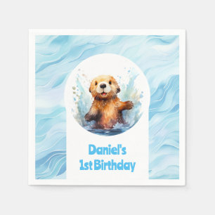 Cute Baby Sea Otter in Water Splashes Personalized Napkin