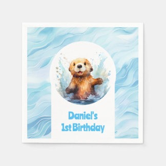 Cute Baby Sea Otter in Water Splashes Personalized Napkin