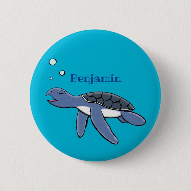 Cute baby sea turtle cartoon illustration 2 inch round button (Front)