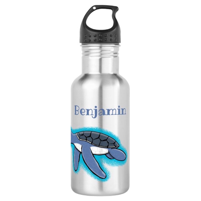 Cute baby sea turtle cartoon illustration 532 ml water bottle (Front)