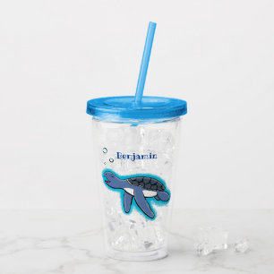 Cute baby sea turtle cartoon illustration acrylic tumbler