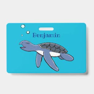 Cute baby sea turtle cartoon illustration badge