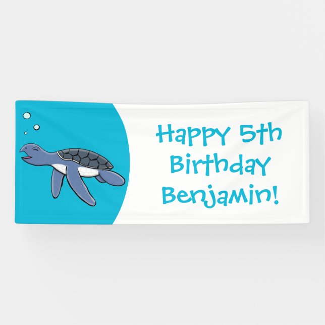 Cute baby sea turtle cartoon illustration banner (Horizontal)