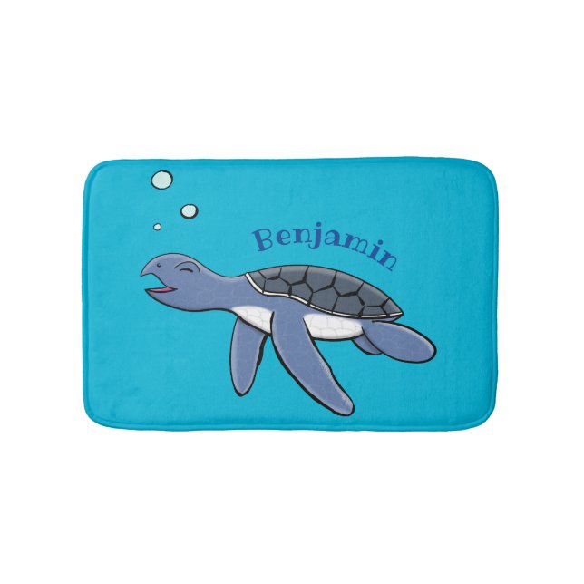 Cute baby sea turtle cartoon illustration bath mat (Front)