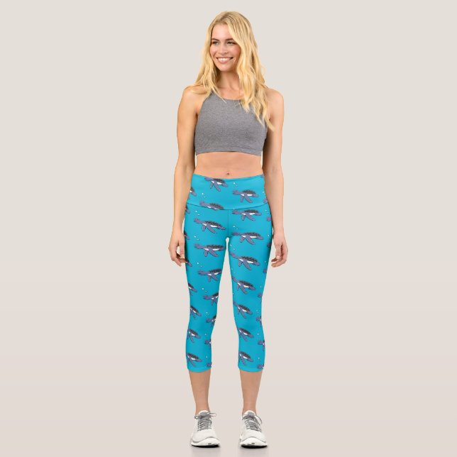 Cute baby sea turtle cartoon illustration capri leggings (Front)