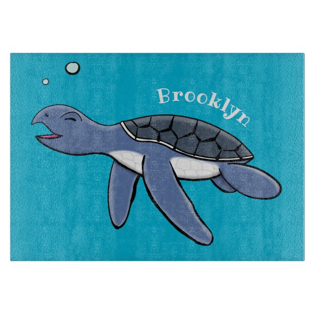 Cute baby sea turtle cartoon illustration cutting board (Front)