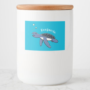 Cute baby sea turtle cartoon illustration food label