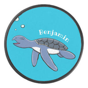 Cute baby sea turtle cartoon illustration hockey puck