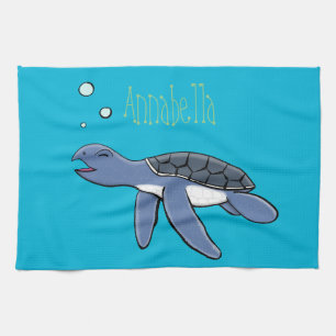 Cute baby sea turtle cartoon illustration kitchen towel