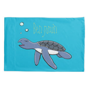 Cute baby sea turtle cartoon illustration pillowcase