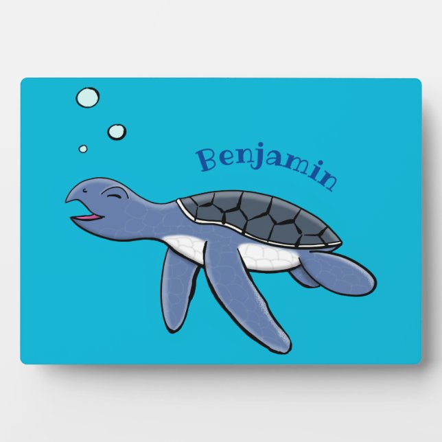 Cute baby sea turtle cartoon illustration plaque (Front)