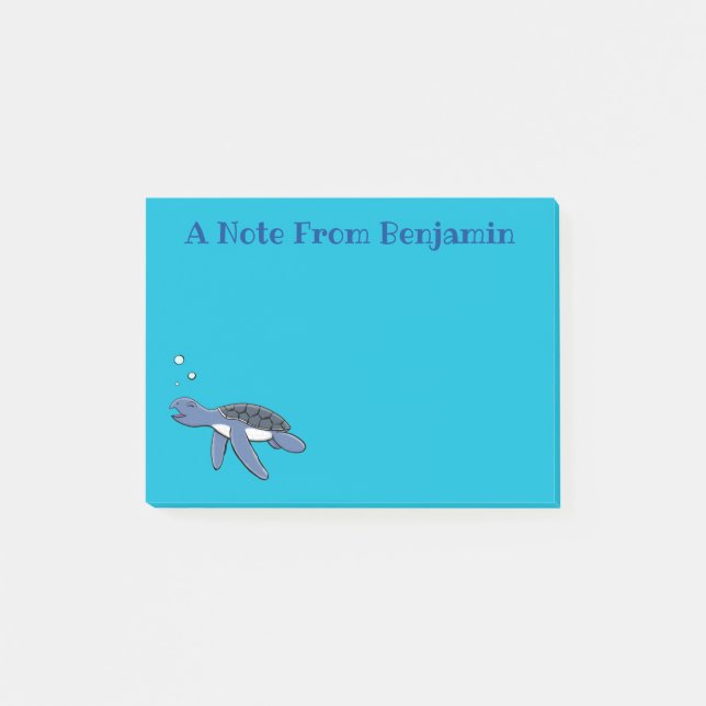 Cute baby sea turtle cartoon illustration post-it notes (Front)