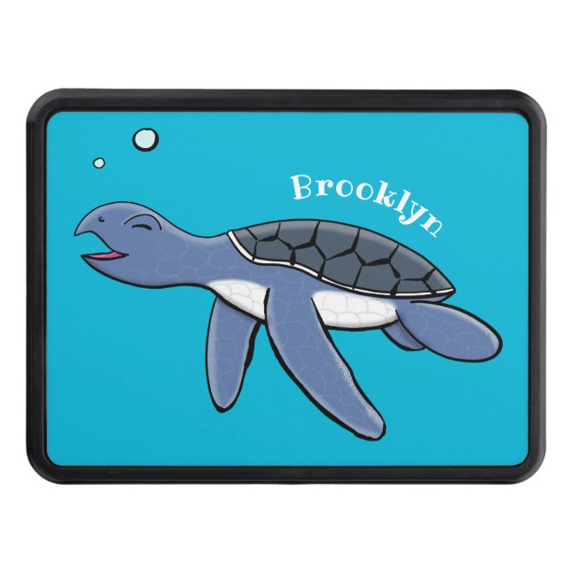 Cute baby sea turtle cartoon illustration trailer hitch cover (Front)