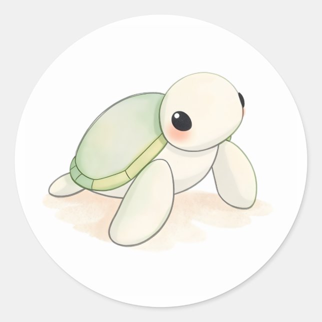 Cute Baby Sea Turtle Sticker Watercolor Art  (Front)