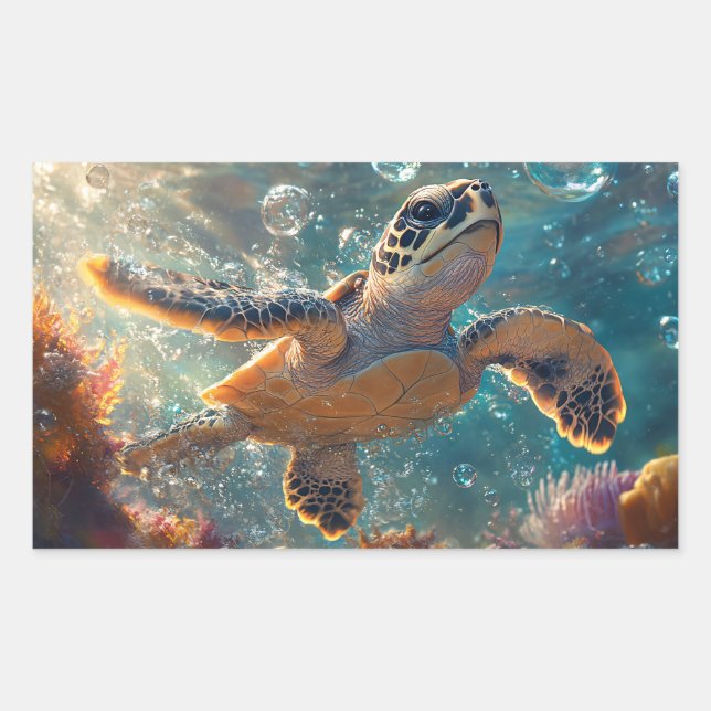 Cute Baby Sea Turtle with Bubbles Sticker (Front)