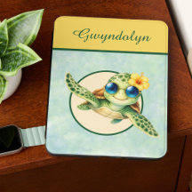 Cute Baby Sea Turtles with Tropical Flowers