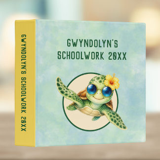 Cute Baby Sea Turtles with Tropical Flowers Binder