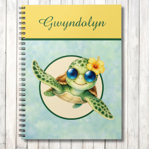 Cute Baby Sea Turtles with Tropical Flowers Notebook