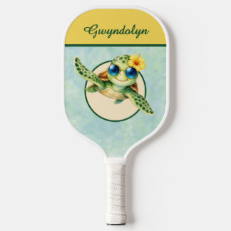 Cute Baby Sea Turtles with Tropical Flowers Pickleball Paddle