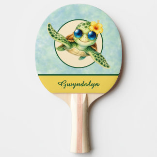 Cute Baby Sea Turtles with Tropical Flowers Ping Pong Paddle