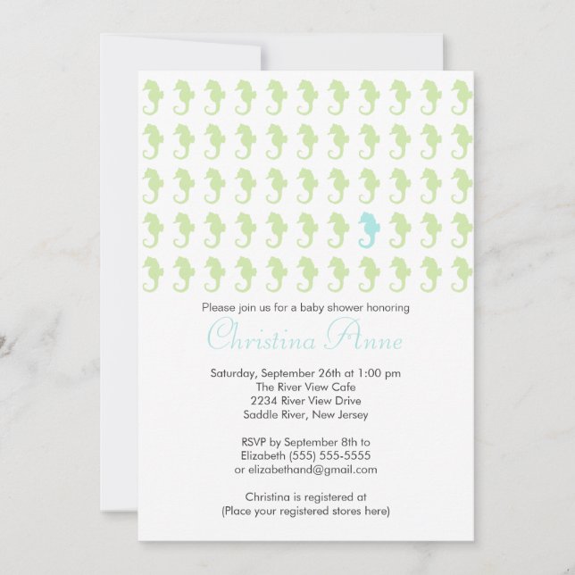 Cute Baby Seahorse Boy Baby Shower Invitations (Front)