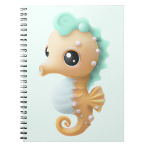 Cute baby seahorse in Teal and White     Notebook