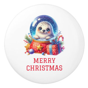 Cute Baby Seal Christmas Ceramic Knob
