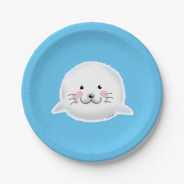 Cute Baby Seal Party Design Paper Plate (Front)