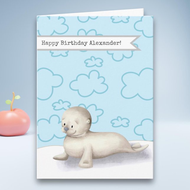 Cute Baby Seal Personalized Happy Birthday Card (Creator Uploaded)