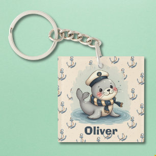 Cute Baby Seal with Sailor Hat and Scarf Keychain
