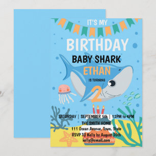 Cute Baby Shark Birthday Party Invitation