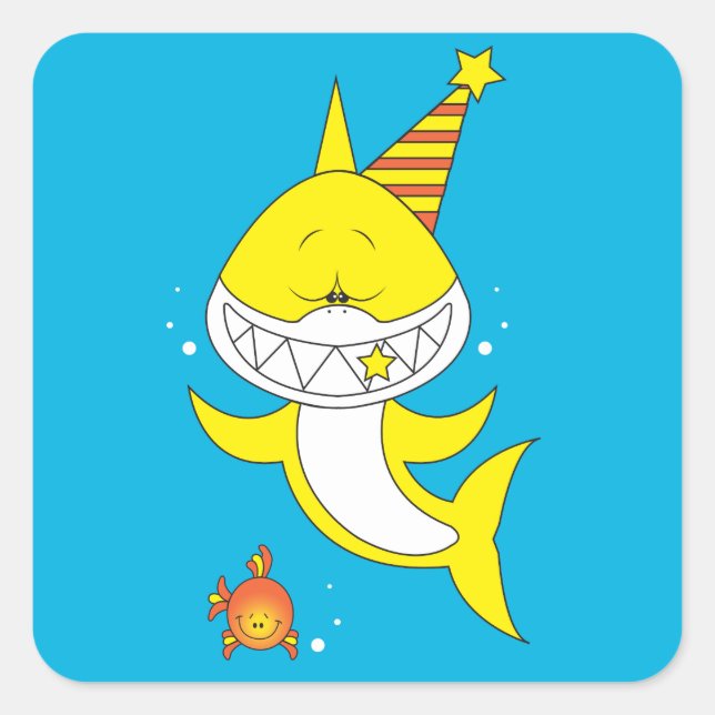 Cute Baby Shark Cartoon Square Sticker (Front)