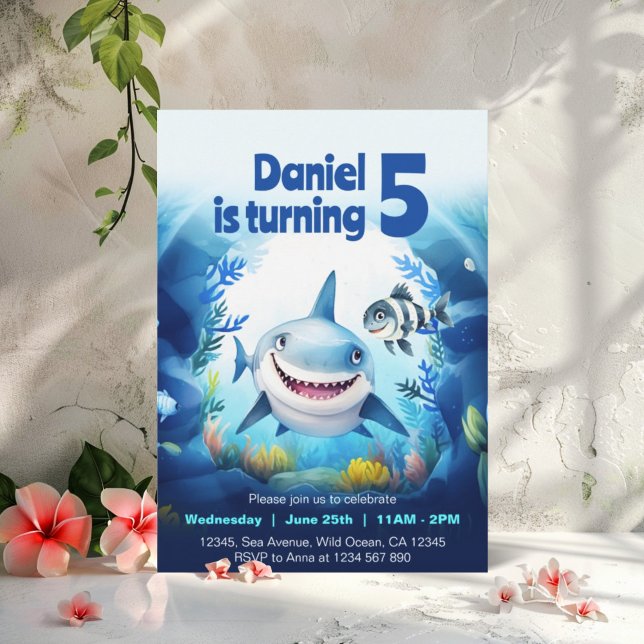 Cute Baby Shark Fish Under the Sea Birthday Boy Invitation (Creator Uploaded)