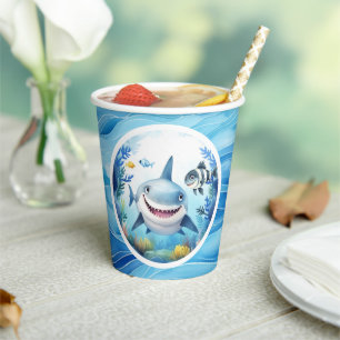 Cute Baby Shark Fish Under the Sea Birthday Boy Paper Cups