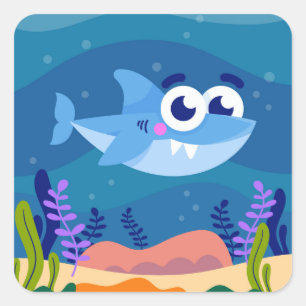 Cute Baby Shark Square Sticker