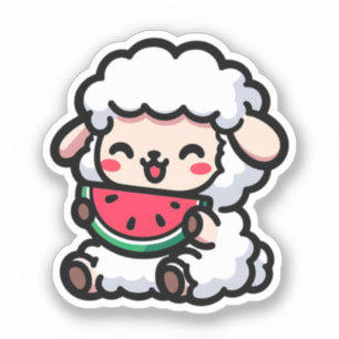 Cute Baby Sheep Eating a Watermelon