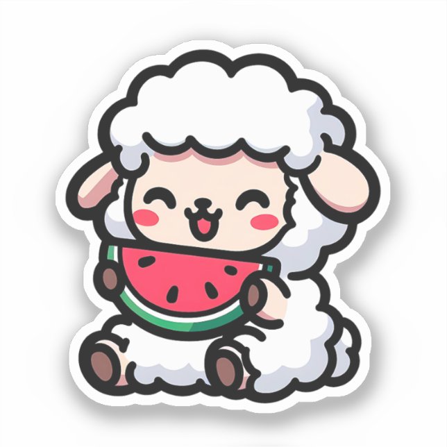 Cute Baby Sheep Eating a Watermelon (Front)