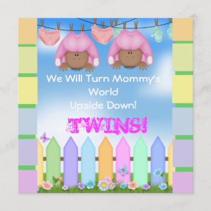 CUTE BABY SHOWER AFRICAN AMERICAN TWIN GIRLS INVITATION