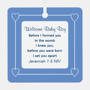 Cute Baby Shower Bible Verse Blue Party Favour Metal Ornament