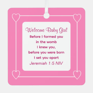 Cute Baby Shower Bible Verse Pink Party Favour Metal Ornament