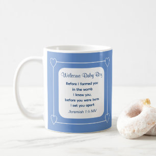 Cute Baby Shower Bible Verse Striped Blue Party Coffee Mug