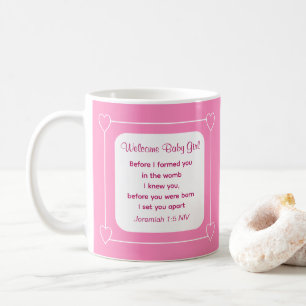 Cute Baby Shower Bible Verse Striped Pink Party Coffee Mug