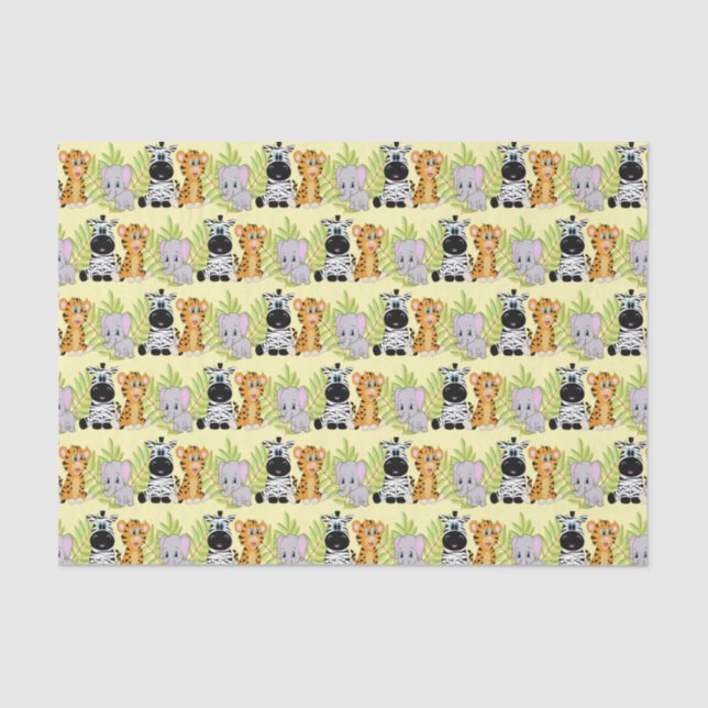 Cute Baby Shower Birthday Safari Jungle Animals Tissue Paper (Front)