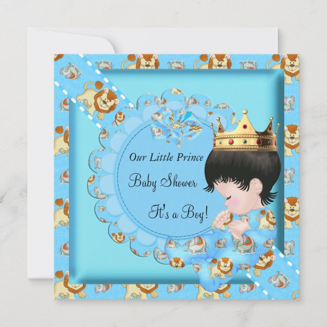 Cute Baby Shower Blue Boy Crown Invitation (Front)