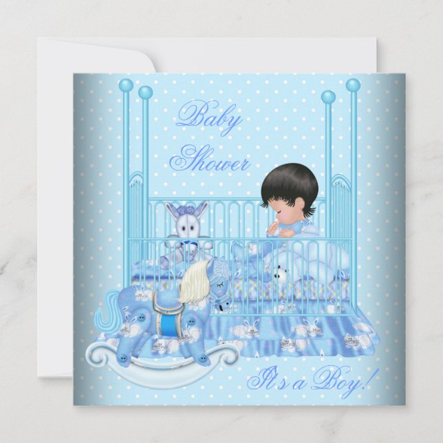 Cute Baby Shower Boy Baby Blue Crib Invitation (Front)