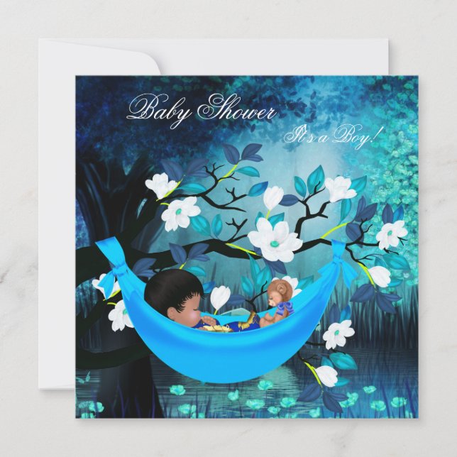 Cute Baby Shower Boy Baby Blue Hammock Magical Invitation (Front)